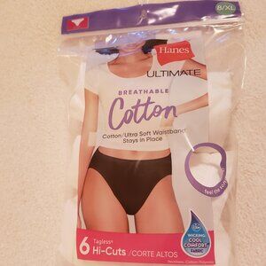 3 Pair Hanes Ultimate Breathable Cotton Hi-Cut Panties White Size 8/XL